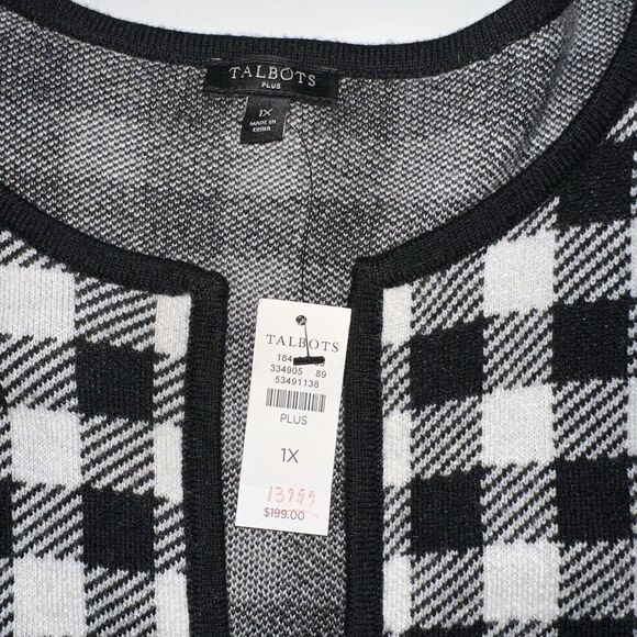 Talbots Buffalo Check Cardigan Sweater Women's Plus 1X NWT Plaid Wool Blend Open - Picture 5 of 13
